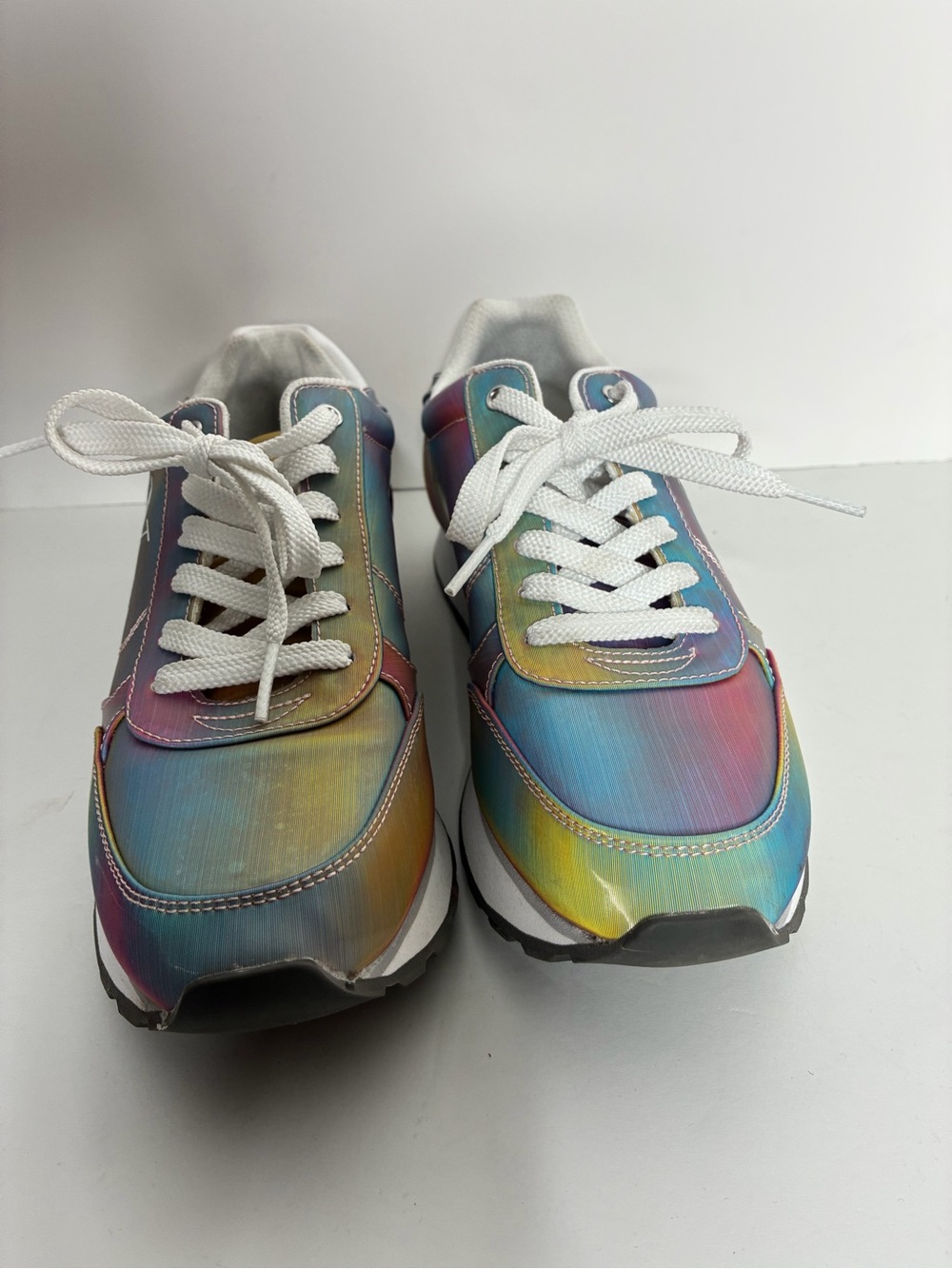 Women  Holographic Rainbow Lace-Up Sneakers - White Laces